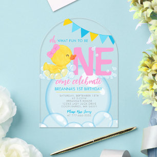 Mädchen Wasserfarbe Gummiente 1. Geburtstag Einzig Acryleinladungen