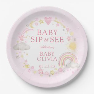 Mädchen Wasserfarbe Regenbogen Baby Trinken Und Se Pappteller