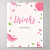Mädchen Wassermelone Baby Shower Getränke Schild (Vorne)