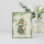 Mädchen Webstuhl Deckchen Kleeblatt Postkarte (Stehend Vorderseite)