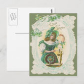 Mädchen Webstuhl Deckchen Kleeblatt Postkarte (Vorne/Hinten)