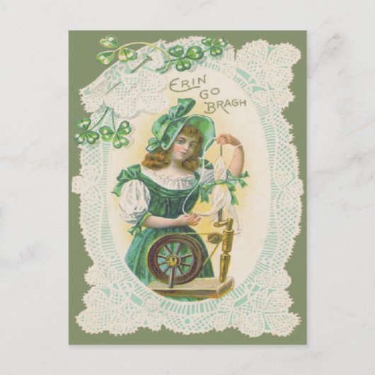 Mädchen Webstuhl Deckchen Kleeblatt Postkarte (Vorderseite)