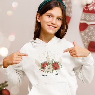 Mädchen Weihnachten Einhorn Poinsettia Floral Hoodie