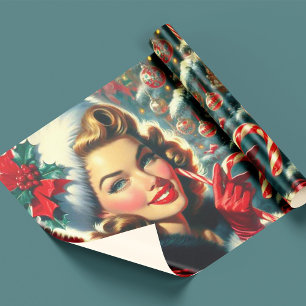 Mädchen Weihnachten im Vintage-Look Geschenkpapier