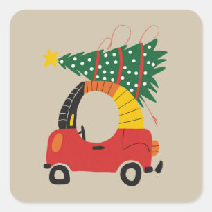 Mädchen Weihnachtsbaum Kinder hässlicher Weihnacht Quadratischer Aufkleber