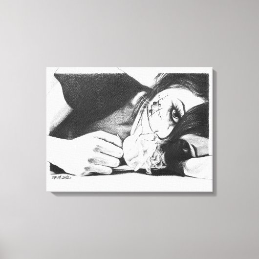 Mädchen weinen mit Rose Surreal zeichnend Kunst Leinwanddruck (Vorderseite)