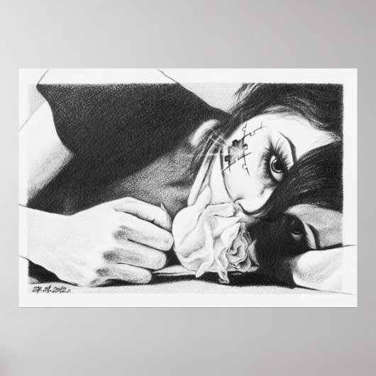 Mädchen weinen mit Rose Surreal zeichnend Kunst Poster (Vorne)