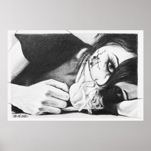 Mädchen weinen mit Rose Surreal zeichnend Kunst Poster (Vorne)