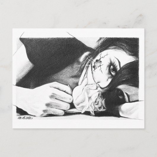 Mädchen weinen mit Rose Surreal zeichnend Kunst Postkarte (Vorderseite)