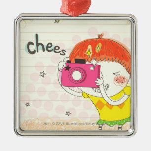 Mädchen, welches die Kamera, klickend hält Ornament Aus Metall