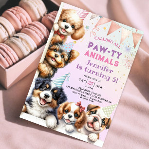Mädchen Welpe Hund Pawty 5. Geburtstag Einladung