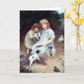 Mädchen Welpen Toad Hunde Kinder Schwestern Karte (Gelbe Blume)