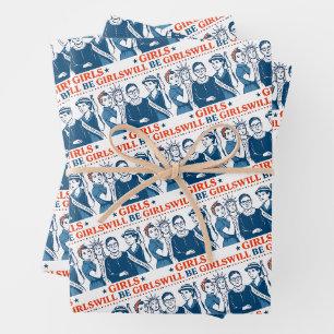 Mädchen werden Girls Patriotic Feminist 4. Juli Geschenkpapier Set