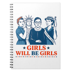 Mädchen werden Girls Patriotic Feminist 4. Juli Notizblock