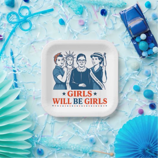 Mädchen werden Girls Patriotic Feminist 4. Juli Pappteller (Party)