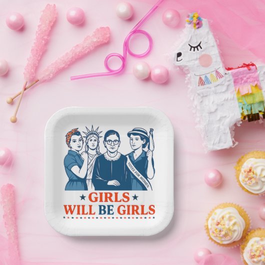 Mädchen werden Girls Patriotic Feminist 4. Juli Pappteller (Party)