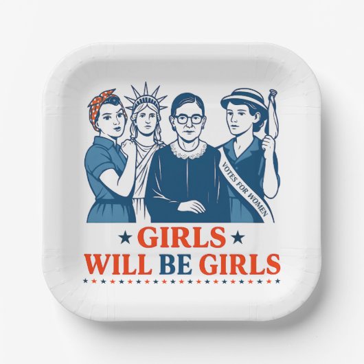 Mädchen werden Girls Patriotic Feminist 4. Juli Pappteller (Vorderseite)