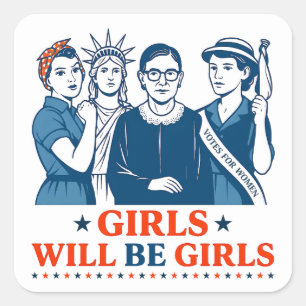 Mädchen werden Girls Patriotic Feminist 4. Juli Quadratischer Aufkleber