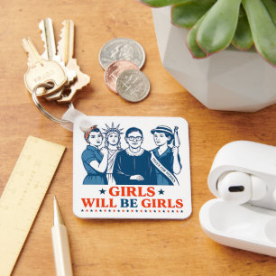 Mädchen werden Girls Patriotic Feminist 4. Juli Schlüsselanhänger