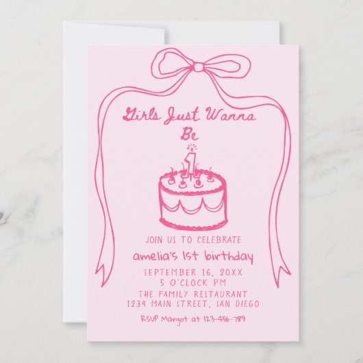 Mädchen werden nur ein erster Geburtstag Einladung (Vorderseite)