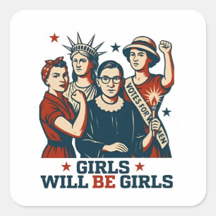 Mädchen werden weibliche Feminismus Frauen stärken Quadratischer Aufkleber