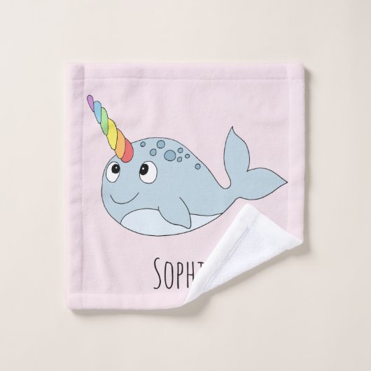 Mädchen Whimsical Rainbow Narwhal Cartoon Name Kin Badhandtuch Set (Waschlappen)
