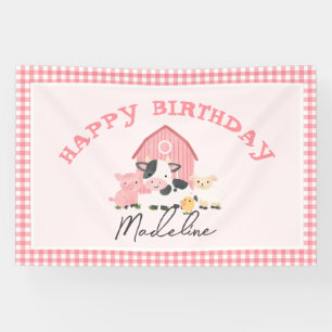 Mädchen Whimsical Süße Pinke Farm Tier Geburtstag Banner