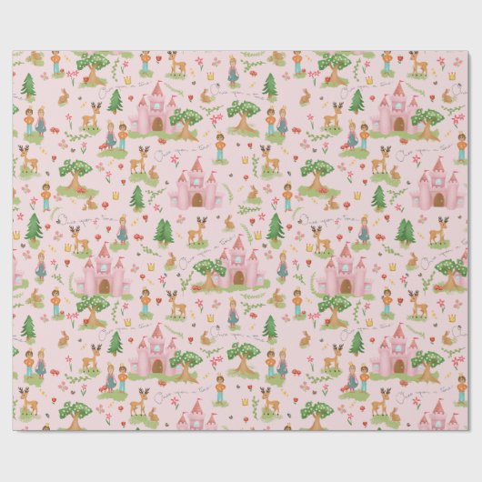 Mädchen Whimsical und Girly Pink Princess Geburtst Geschenkpapier (Flach)