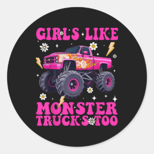 Mädchen wie Monster Trucks zu Funny Pink Monster T Runder Aufkleber