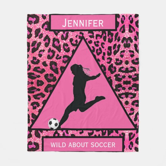Mädchen "Wild über Fußball" Pink Leopard Fleecedecke (Vorderseite)