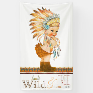 Mädchen Wilde und freie Tribal Boho Baby-Party Banner
