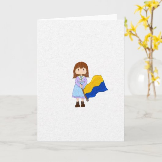 Mädchen windet ukrainische Flagge Karte (Gelbe Blume)