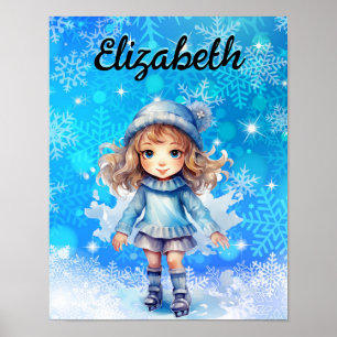 Mädchen Winter Eislauf Figure Schlittschuh Schneef Poster