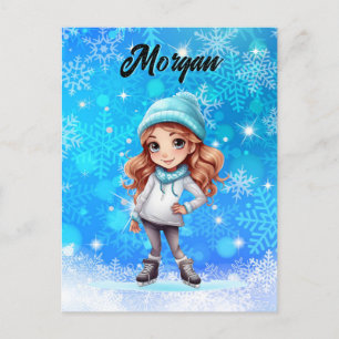 Mädchen Winter Eislauf Figure Schlittschuh Schneef Postkarte
