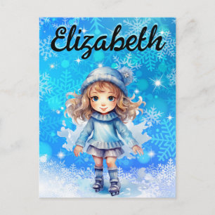 Mädchen Winter Eislauf Figure Schlittschuh Schneef Postkarte