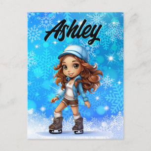Mädchen Winter Eislauf Figure Schlittschuh Schneef Postkarte