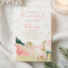 Mädchen Winter Onederland Geburtstagseinladung