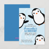 Mädchen Winter Pinguin Geburtstagsfeier Einladung  (Vorne/Hinten)