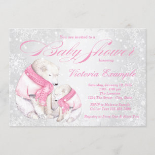 Mädchen Winter Wonderland Bär Baby Shower Einladun Einladung