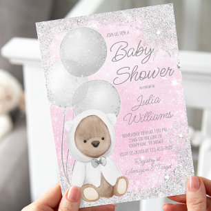 Mädchen Winter Wonderland Teddy Bear Baby Shower  Einladung