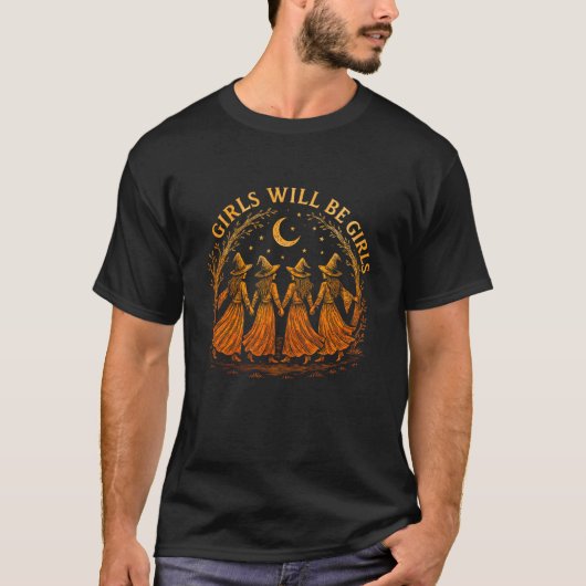 Mädchen wird Mädchen Hexe Witchy Grusel-Saison-Hal T-Shirt (Vorderseite)