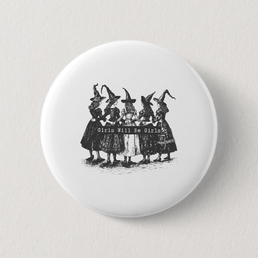 Mädchen wird Mädchen Hexerei Hexerei Spooky Saison Button (Vorderseite)