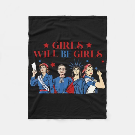 Mädchen wird Mädchen patriotischer feministischer Fleecedecke (Vorderseite)