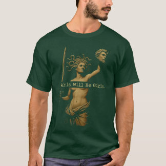 Mädchen wird Mädchen Vintage Medusa hält Kopf Fem T-Shirt