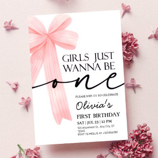 Mädchen wollen nur ein rosa Bow 1. Geburtstag sein Einladung