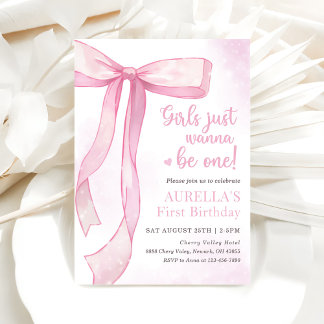 Mädchen wollen nur ein rosa Bow 1. Geburtstag sein Einladung