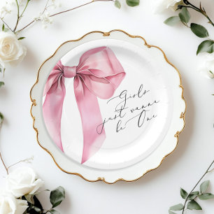 Mädchen wollen nur ein rosa Bow sein 1. Geburtstag Pappteller