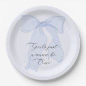 Mädchen wollen nur eine blaue Bow-Papierplatte sei Pappteller (Vorderseite)