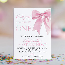 Mädchen wollen nur eine rosa Bow Coquette Geburtst Einladung