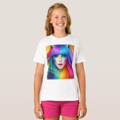 Mädchen Wollte einfach, Spaß haben bunten Regenbog T-Shirt (Vorne ganz)